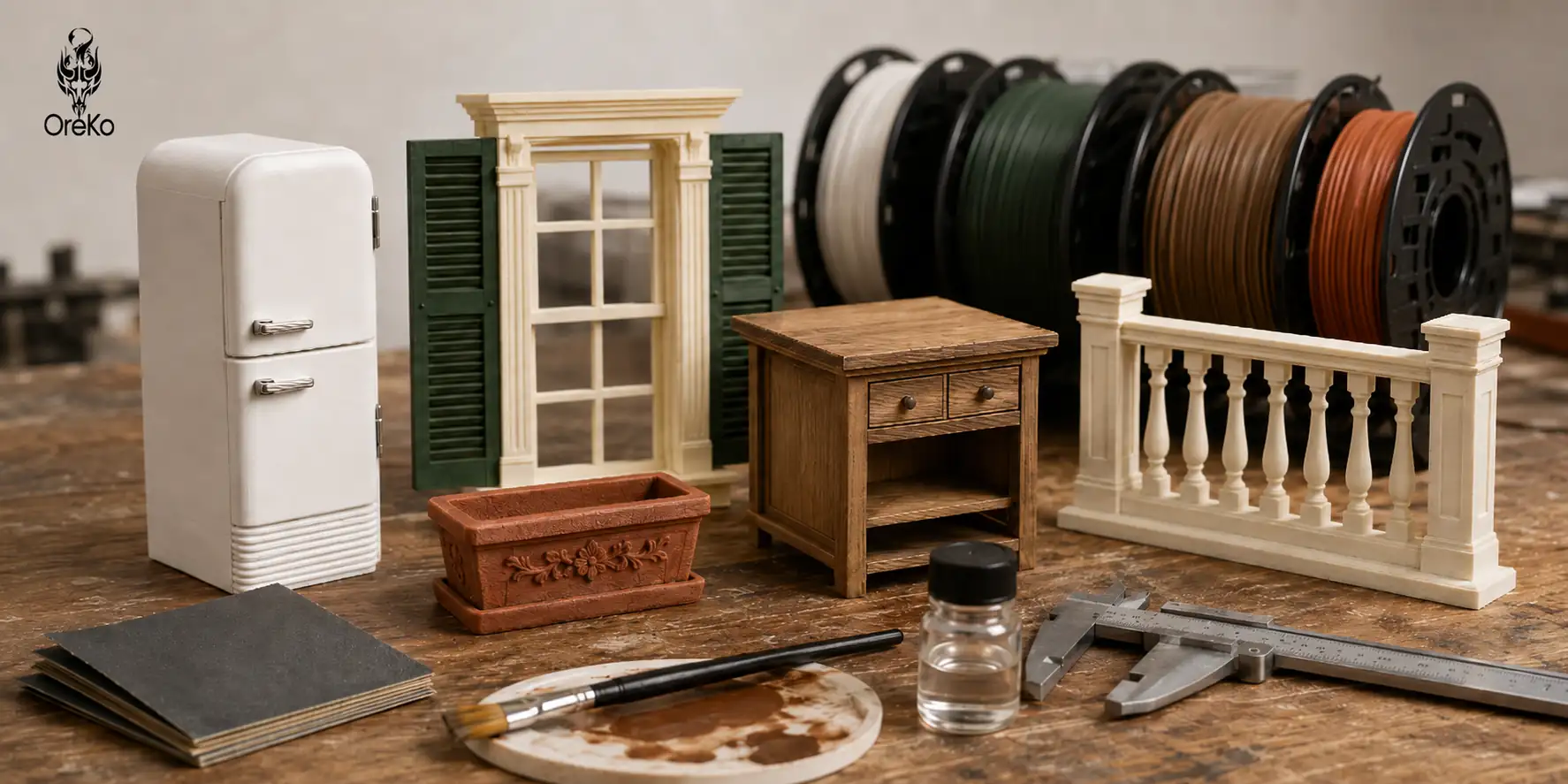 pla-for-dollhouse-furniture-color-tips-finishing-getting-clean-details-img-q60 PLA 3D printed dollhouse furniture showing color tips finishing and clean 1:12 scale detail