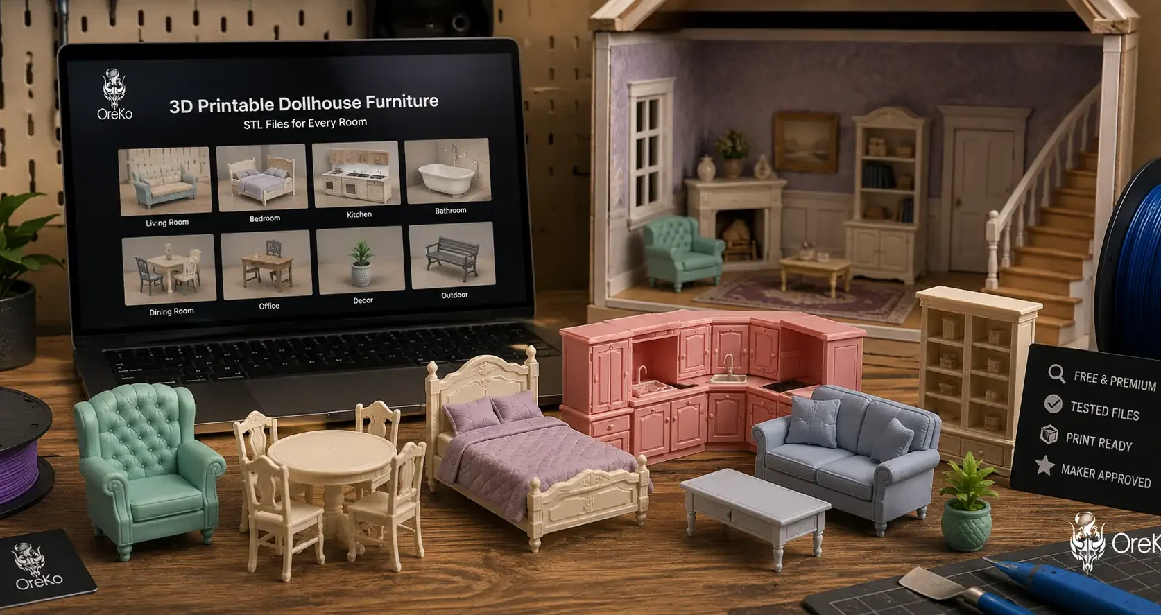 Where to find 3D printable dollhouse furniture STL files including free and paid sources