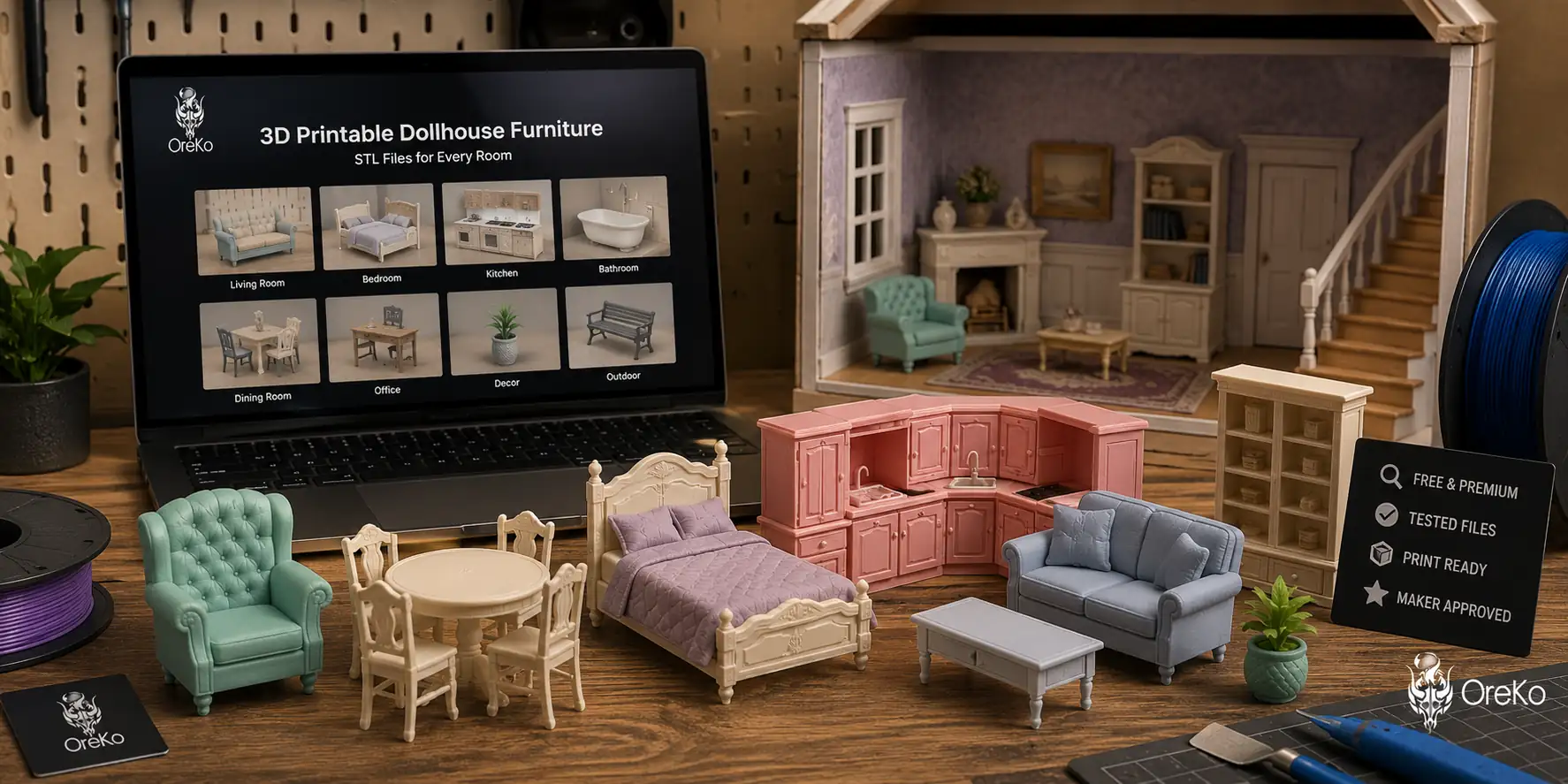 Where to find 3D printable dollhouse furniture STL files including free and paid sources