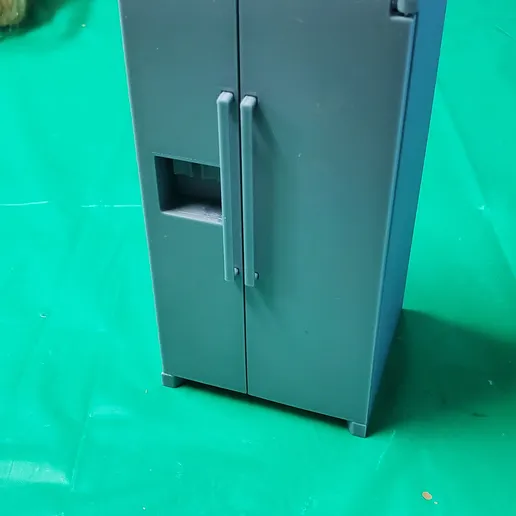 OreKo 3D printed dollhouse refrigerator side-by-side showing both doors closed