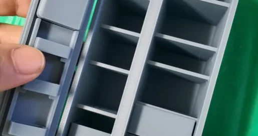 OreKo side-by-side dollhouse fridge printed in PLA showing side profile and door detail