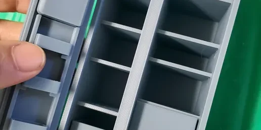 OreKo side-by-side dollhouse fridge printed in PLA showing side profile and door detail