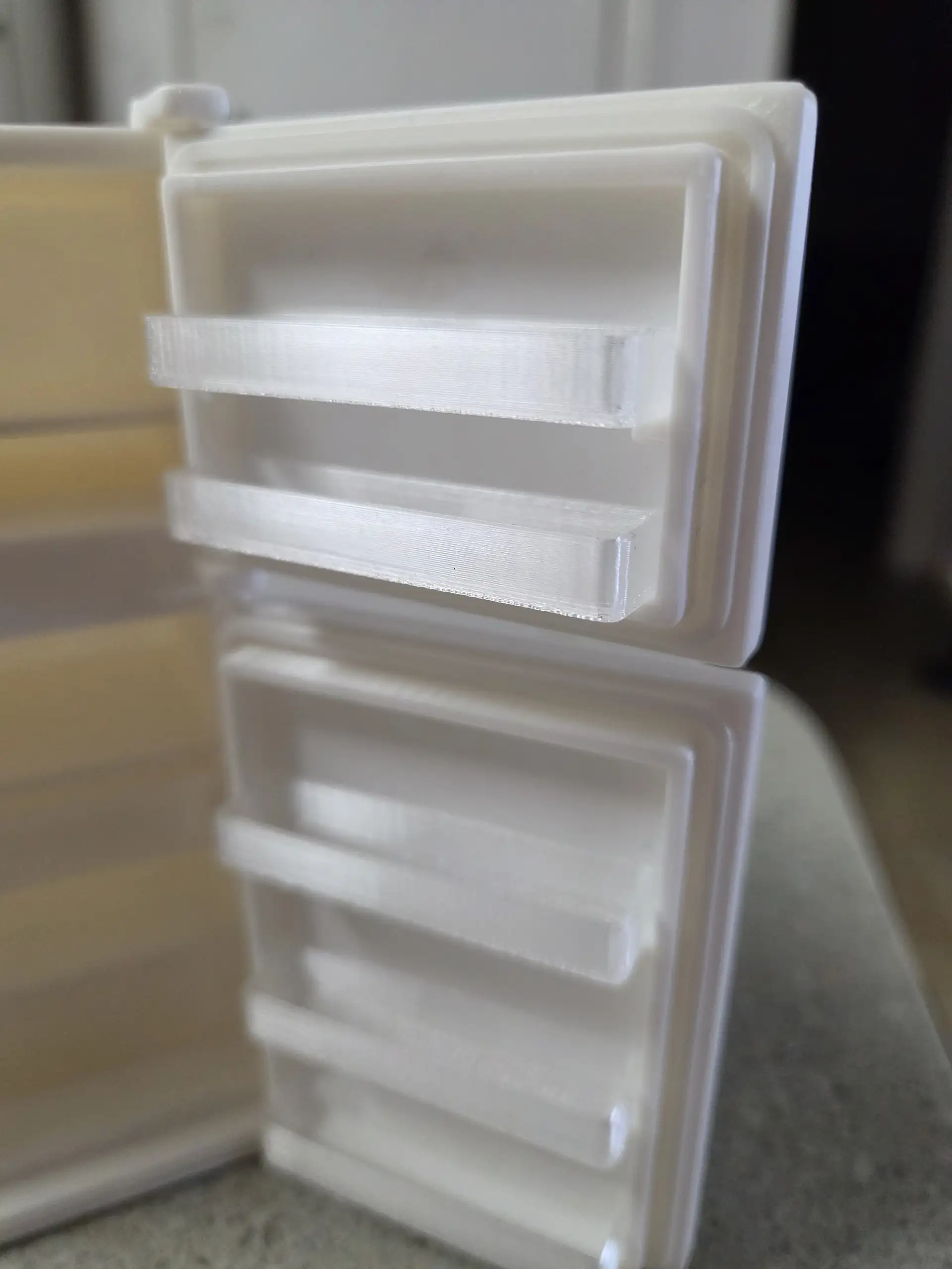 Top freezer miniature fridge STL printed in white PLA