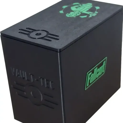 OreKo 3D printed MTG Fallout deck box showing commander card front slot detail