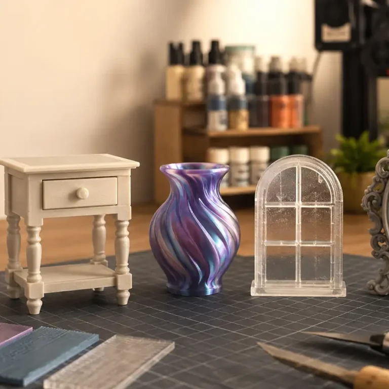 Best filament for dollhouse miniatures comparing PLA silk PLA PETG and resin for 1:12 scale printing