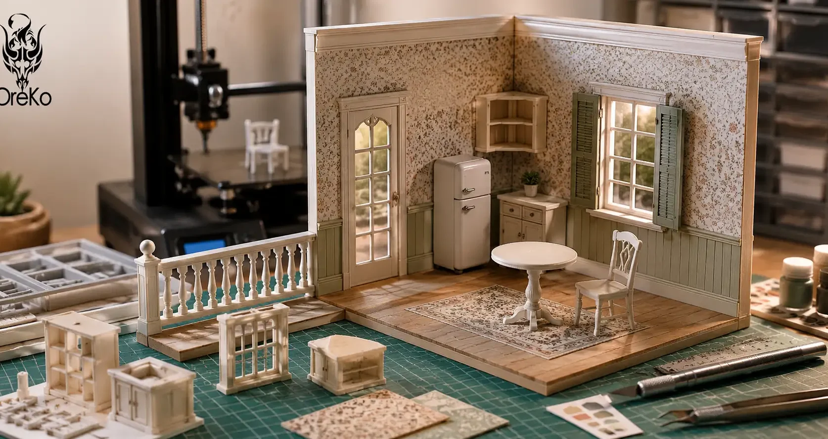 complete-guide-to-building-a-112-scale-dollhouse-room-with-3d-printed-parts-img-q60 Complete 1:12 scale dollhouse room assembled with 3D printed furniture parts and architectural details