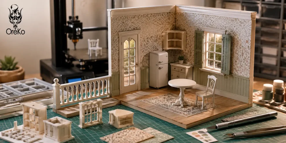 complete-guide-to-building-a-112-scale-dollhouse-room-with-3d-printed-parts-img-q60 Complete 1:12 scale dollhouse room assembled with 3D printed furniture parts and architectural details
