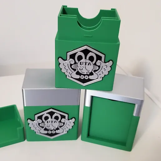 OreKo One Piece Card Game deck boxes printed in PLA showing Gear 5 and Devil Fruit caps