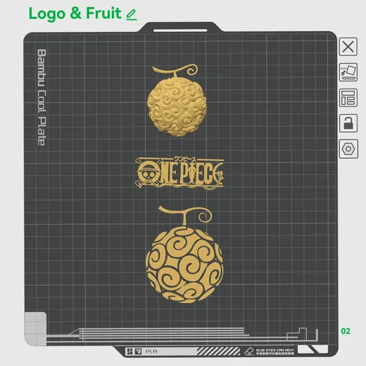 Bambu Studio plate layout for OreKo One Piece deck maker set Devil Fruit logo cap STL files