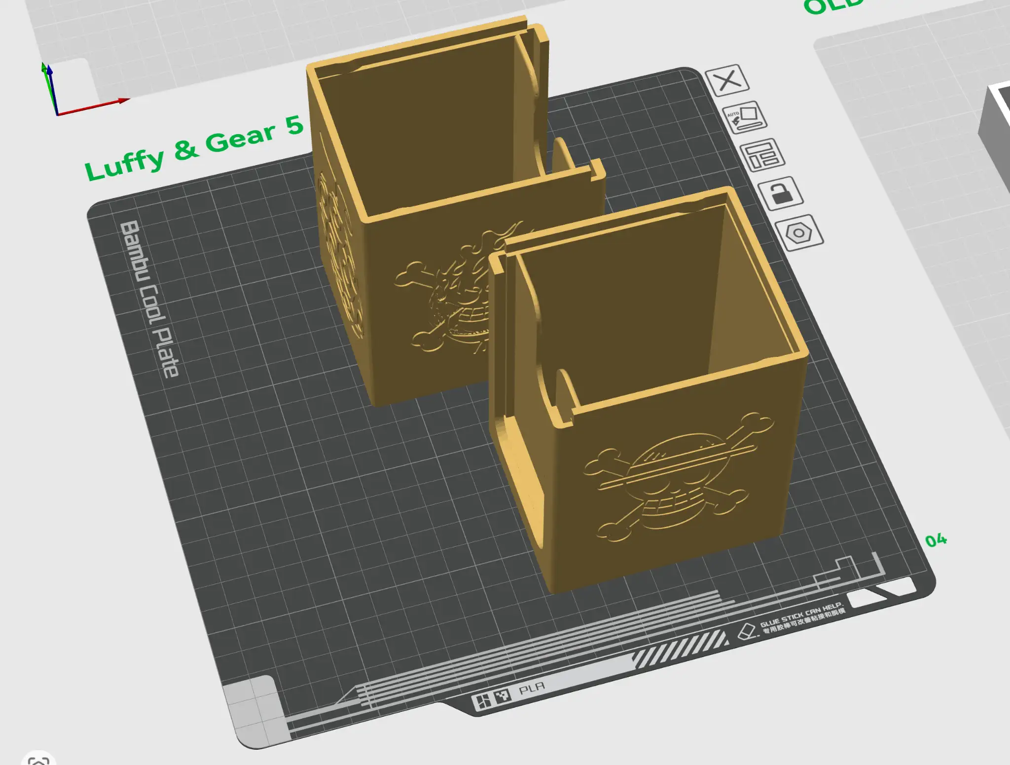 deck-maker-Plate4-Luffy-Gear5-Box-Samples-q60 Bambu Studio plate layout for Luffy Gear 5 deck box sample prints from OreKo deck maker set
