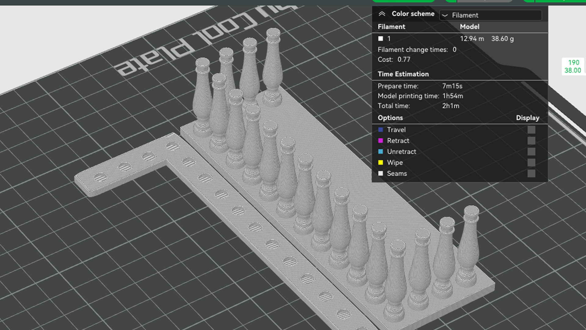 OreKo dollhouse balcony print time and material usage specs screenshot from Bambu Studio