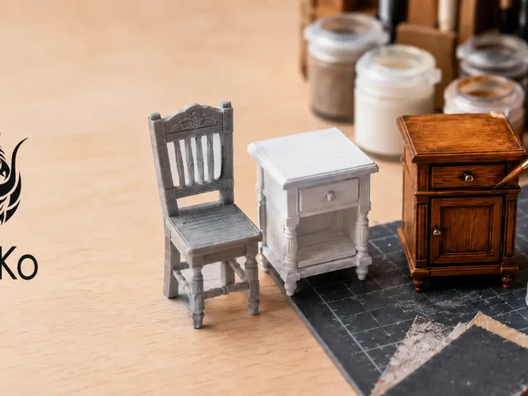 How to paint 3D printed dollhouse furniture with primer base coat and finishing techniques for 1:12 scale