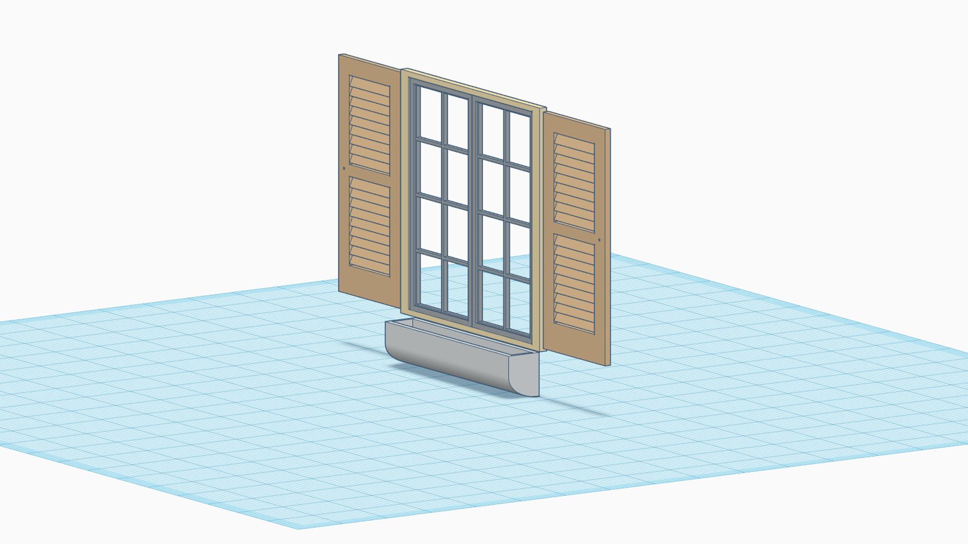OreKo miniature window with shutters and planter 3D render view 1 showing complete assembly design