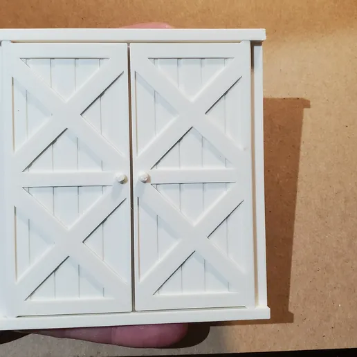 OreKo miniature window with working shutters 3D printed in white PLA showing all three shutter design variants