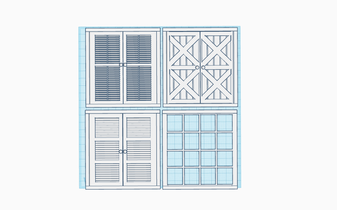 OreKo miniature window with working shutters alongside other 1:6 scale dollhouse accessory prints