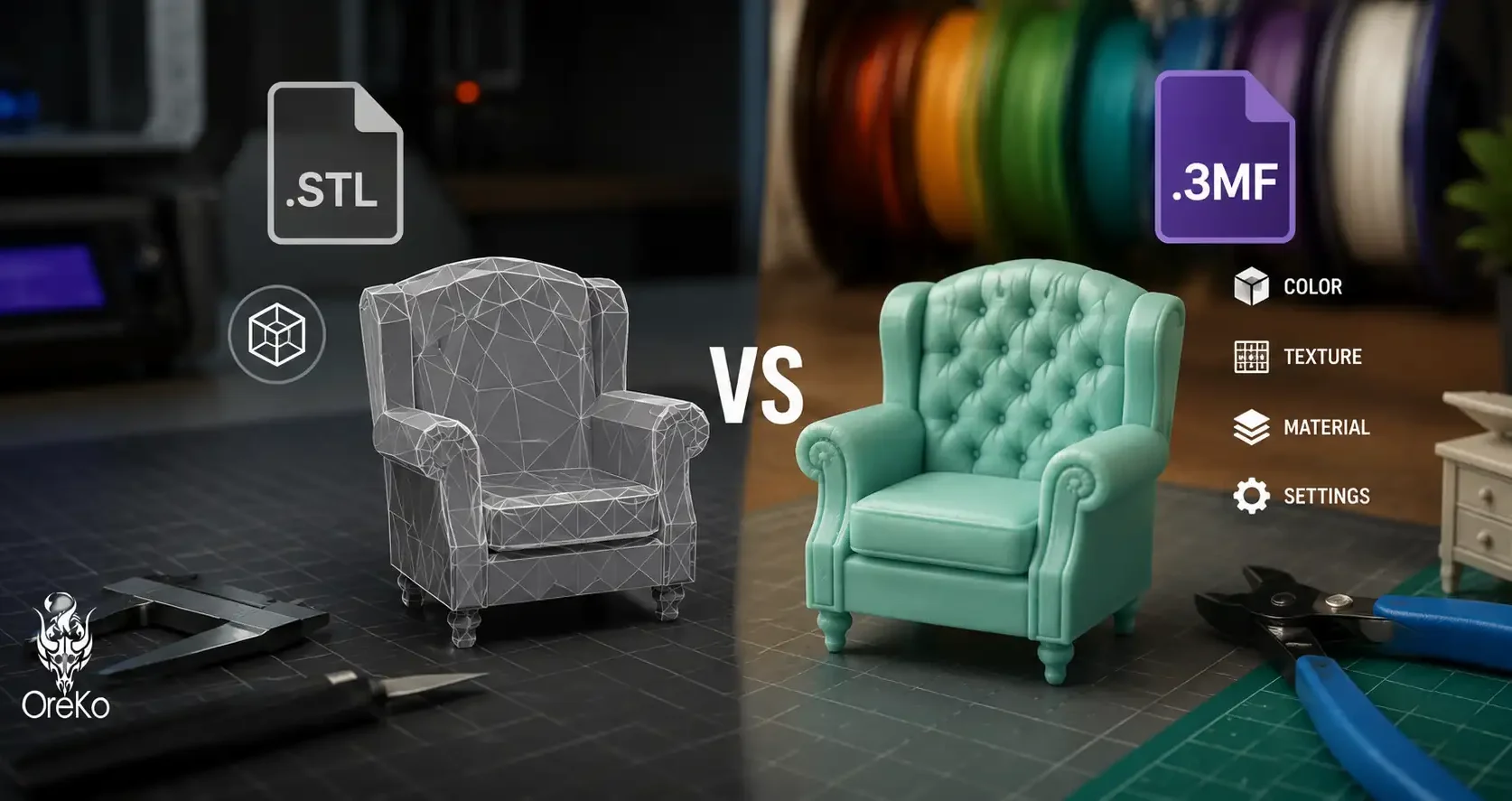 3MF file vs STL comparison showing why 3MF is better for 3D printing with embedded settings