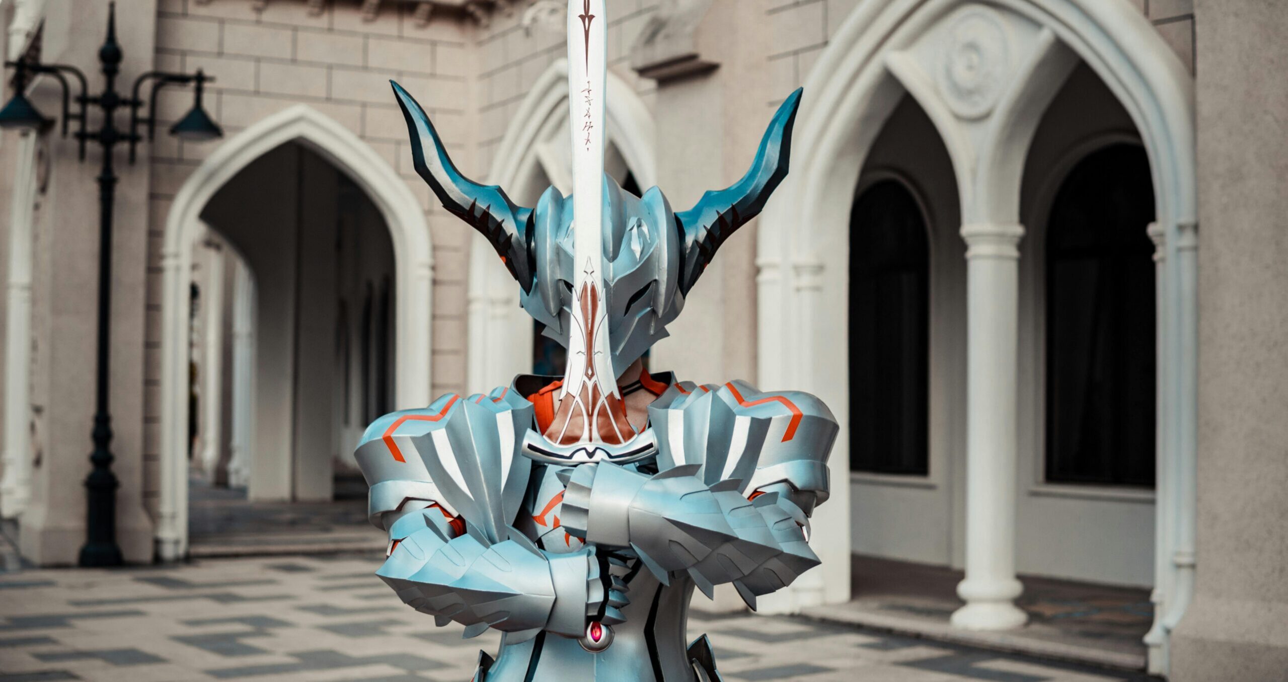 Detailed 3D printed cosplay prop with metallic paint finish and weathering