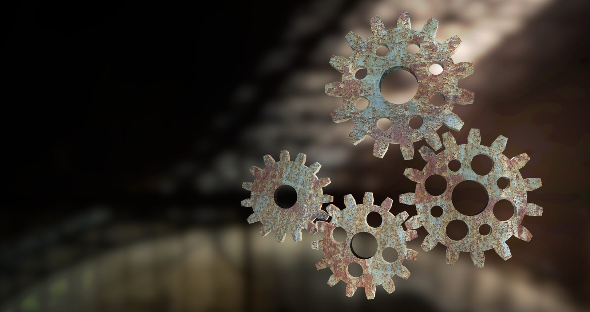 Steampunk gears representing mechanical 3D printing and living hinge movement